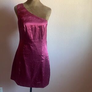 LULU’S One-Shoulder Fuchsia Dress